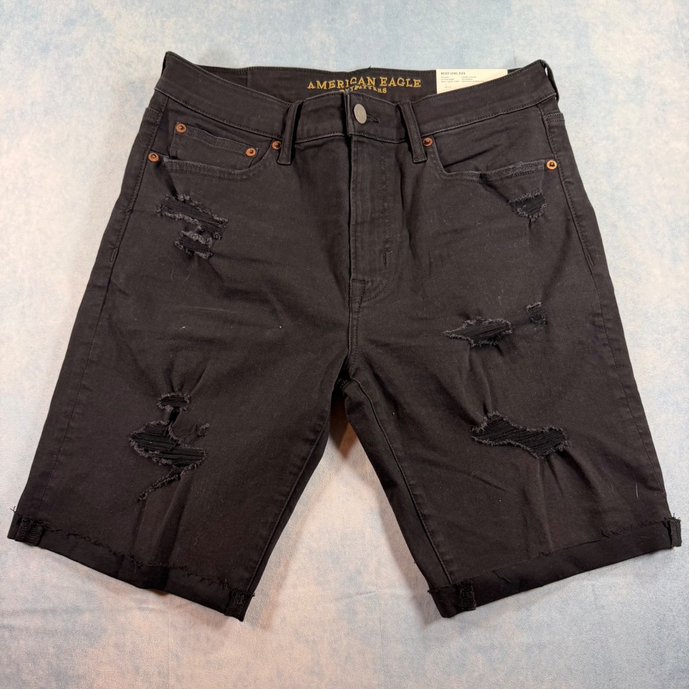 American Eagle Cutoff Shorts Mens 32 Black NEW Distressed Ne(x)t Level Flex